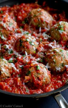 
                    
                        Italian Turkey Meatballs in Tomato Sauce Recipe...Healthy comfort food! 316 calories and 8 Weight Watchers PP | cookincanuck.com
                    
                