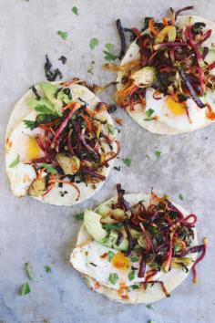 
                    
                        shredded harvest hash + fried egg breakfast tacos
                    
                