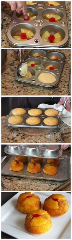 
                    
                        Pineapple Upside-Down Cupcakes Am guessing it could easily be made gf by using gf cake mix instead. Yay!
                    
                