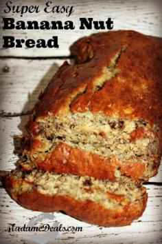 Easy Banana Nut Bread Recipe: • 4 very ripe bananas •1 1/2 cups all purpose flour •1/3 cup melted butter •3/4 cups sugar •1 egg (beaten) •1 tsp vanilla •1 tsp baking soda •pinch of salt •1/2 cup chopped nut of your choice