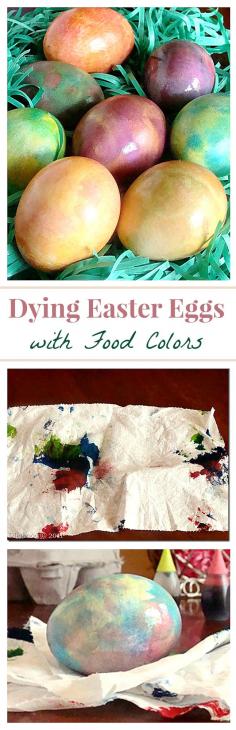 
                    
                        Dying Easter Eggs: How to Dye Easter Eggs with food colors. This is SO easy! All you'll need is one napkin and a few drops of food color.
                    
                