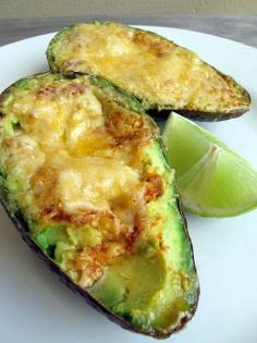 Former Pinner says: Shut the front door ...these are fabulous! They are -broiled- avocados which have been cross-hatched cut to allow equal amts of Tabasco Chipolte Sauce & lime juice to sink in; sea salt & pepper; & melted parm. cheese,  Holy cow! ~ I was on the fence about avocados in general, these lil babies knock me flat off & into their waiting arms!