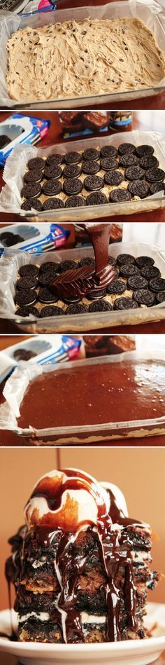 
                    
                        The ORIGINAL Cookie-Oreo-Brownie recipe! You may know this by another name, but this was the first. :) Layer cookie dough, Oreo cookies, and brownie batter for one ridiculously fabulous dessert!
                    
                