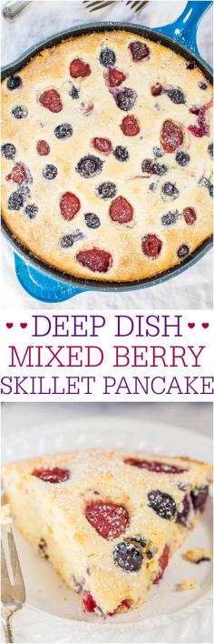 
                    
                        Deep Dish Mixed Berry Skillet Pancake - The easiest and thickest pancake ever! No flipping or standing at the stove so you can go relax!! Perfect easy brunch recipe!
                    
                