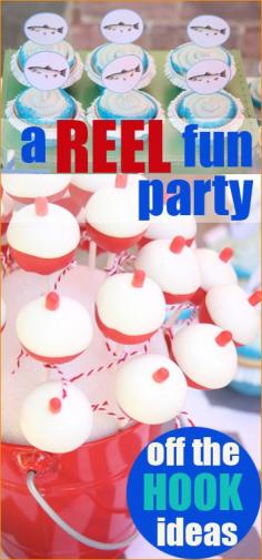 Fishing Party. This off the HOOK fishing party has creative ideas to celebrate a boys birthday, or even Father's Day. Fun cake pops, cupcakes, treats and activities.