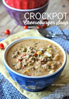Warm up after a long day with this easy and delicious Crockpot Cheeseburger Soup, made with plenty of real food ingredients. Belle of the Kitchen for Kenarry: Ideas for the Home