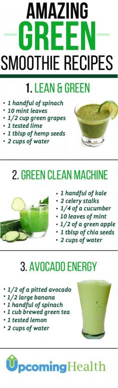 
                    
                        Green smoothies are extremely healthy and great for those looking to shed a couple of pounds. They are packed with nutrients and fiber. Green smoothies are the perfect way to get your daily greens serving. Try these easy to make green smoothie recipes and you will fall in love! See more at upcominghealth.com
                    
                
