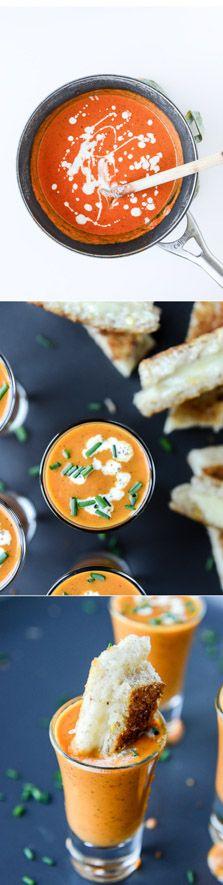 
                    
                        the BEST creamy tomato soup shooters with grilled cheese sticks. a super fun meal! I  howsweeteats.com
                    
                