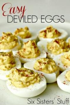 
                    
                        Easy Deviled Eggs Recipe | Six Sisters Stuff. Great recipe! And directions on how to make a great hard boiled egg
                    
                