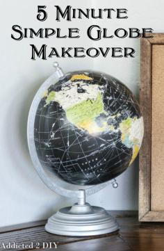 
                    
                        LOVE this simple globe makeover!  Such an easy way to make it fit in with the rest of the decor!
                    
                