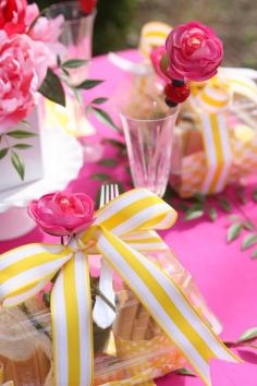 
                    
                        Gorgeous bright pink and yellow spring luncheon party tablescape, Pizzazzerie.com
                    
                