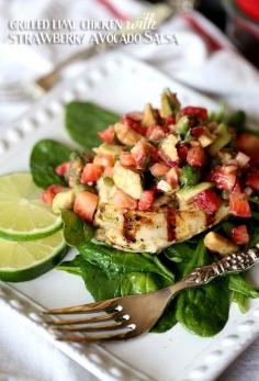 Grilled Lime Chicken with Strawberry Avocado Salsa.. perfect summer meal! Low Carb and FULL of flavor!