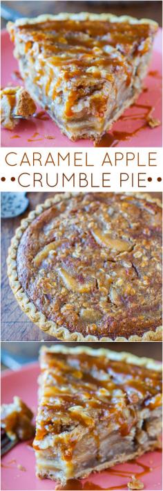 Caramel Apple Crumble Pie - Apple pie meets apple crumble with loads of caramel! The easiest apple pie you'll ever make. Goofproof 5-minute recipe for those of us who aren't pie makers! #recipe #apple