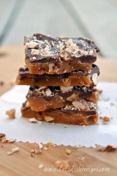 
                    
                        Best Toffee Ever ~ You'll need butter, sugar, salt, vanilla, semisweet chocolate chips & chopped almonds.
                    
                