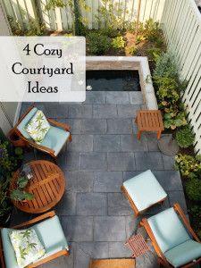 Small Space Backyard with Stone Patio, Room for Seating & Even a Water Feature.    love this little patio for side yard
