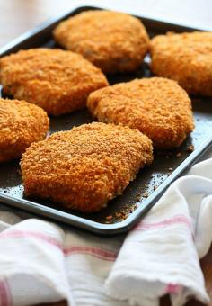 
                    
                        OVEN FRIED BREADED PORK CHOPS – Juicy pork chops breaded with a delicious golden coating. #kidfriendly #under30minutes
                    
                