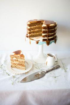 
                    
                        Banana and Honey Layer Cake with Salted Rum Caramel
                    
                