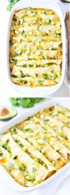 
                    
                        Creamy Spinach and Cheese Green Chile Enchilada Recipe on twopeasandtheirpo... An easy weeknight meal and they freeze well too!
                    
                