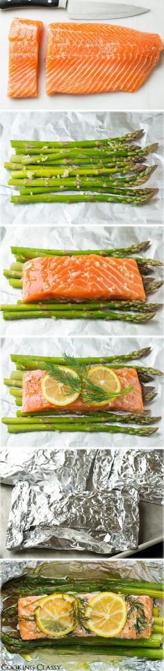 
                    
                        Baked Salmon and Asparagus in Foil - this is one of the easiest dinners ever, it tastes amazing, it's perfectly healthy and clean up is a breeze!
                    
                