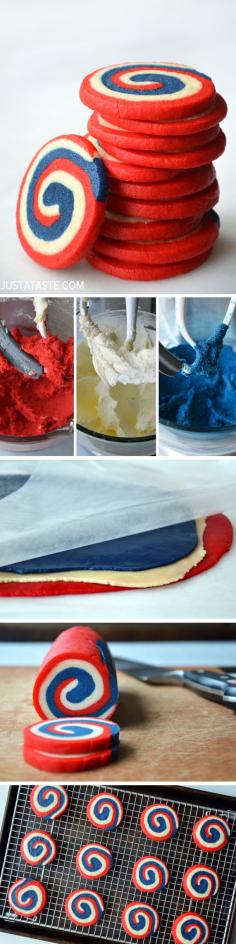 Red, White and Blue Pinwheel Icebox Cookies. Great for July 4th or a captain America birthday :)