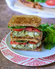 Avocado Egg Salad Sandwiches with Bacon. Use avocado instead of mayo  [ MyGourmetCafe.com ] #lunch #recipes #gourmet