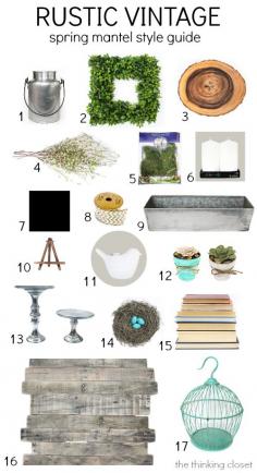 
                    
                        Rustic Vintage Spring Mantel: Style Guide & Source List via thinkingcloset.com
                    
                