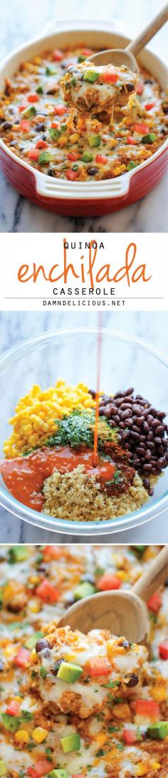 
                    
                        Quinoa Enchilada Casserole - A lightened-up, healthy enchilada bake chockfull of quinoa, black beans and cheesy goodness!
                    
                