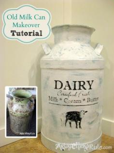 Old Milk Can - Thrift Store Find - Painted with Graphics (Tutorial)