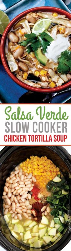 
                    
                        EASY Slow Cooker Salsa Verde Chicken Tortilla Soup | BETTER than any restaurant and one of the easiest soups to make!  #salsaverdesoup #chickentortillasoup #tortillasoup
                    
                