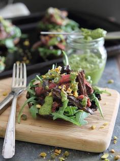 Balsamic Steak Stuffed Portobellos with Pistachio Pesto - minus the brown sugar