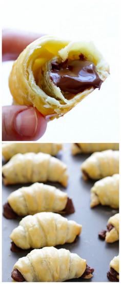 3-Ingredient Nutella Croissants -- super easy to make with puff pastry, and crazy good! gimmesomeoven.com #chocolate #dessert