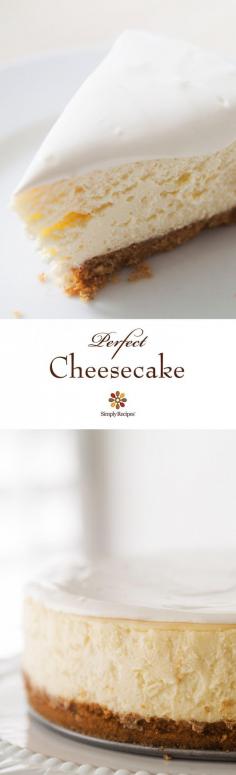 
                    
                        Perfect Cheesecake ~ Beautiful, classic cheesecake, tangy and sweet, with a velvety smooth and rich texture. ~ SimplyRecipes.com
                    
                