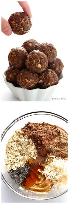 
                    
                        Chocolate Peanut Butter No-Bake Energy Bites -- full of protein, naturally-sweetened, and perfect for breakfast, snacking, or dessert! | gimmesomeoven.com
                    
                