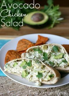 
                    
                        Recipe for Healthy Avocado Chicken Salad If you love chicken salad and avocados, then you are going to go ga-ga for this recipe. After my first bite , I had an OMG moment. How can this taste THIS GOOD and be HEALTHY!
                    
                