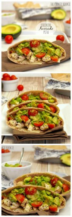 
                    
                        Healthy Grilled Chicken Avocado Pitas are the perfect Summer Treat! Made with Greek Yogurt. - The Cookie Rookie
                    
                