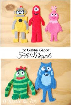 
                    
                        Yo Gabba Gabba Felt Magnets - Perfect little fridge magnets for your Yo Gabba Gabba fan! {Free Sewing Pattern by Whistle and Ivy}
                    
                
