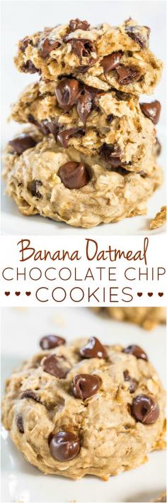 
                    
                        Banana Oatmeal Chocolate Chip Cookies - Only 1/4 cup butter used! Like oatmeal cookies but with banana to keep them healthier! So soft, chewy, and you'll never miss the butter!!
                    
                