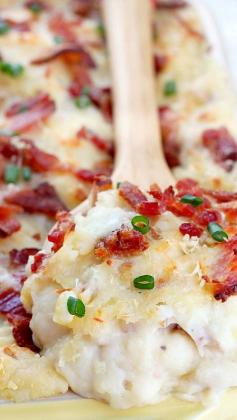 
                    
                        Twice Baked Cheese and Bacon Mashed Potato Casserole Recipe ~ Loaded with 3 types of cheese and crispy bacon! (plus tips and tricks for the best mashed potatoes)
                    
                