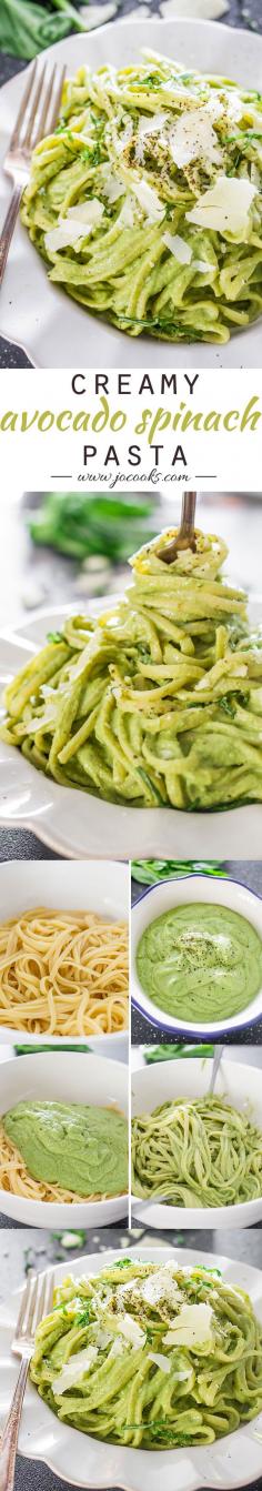 
                    
                        Creamy Avocado and Spinach Pasta. Make with zucchini noodles for paleo
                    
                