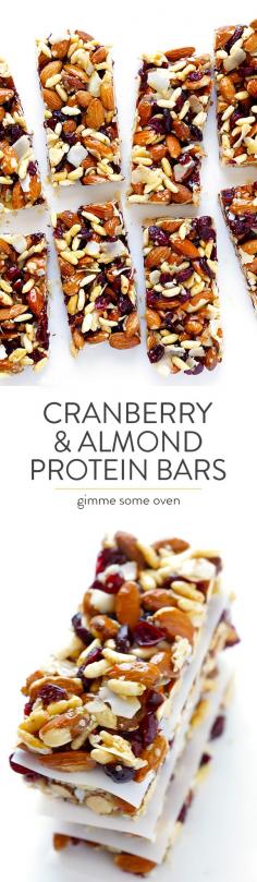 
                    
                        Cranberry Almond Protein Bars Recipe -- easy to make at home, super tasty, and much more affordable than store-bought fruit and nut bars | gimmesomeoven.com
                    
                