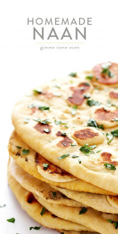 
                    
                        Learn how to make homemade naan (Indian flatbread) with this simple and delicious recipe! | gimmesomeoven.com
                    
                