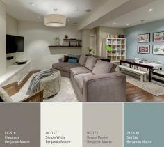 Benjamin Moore grey and blue paint colors – love these colors. Living room!! | C basement colors