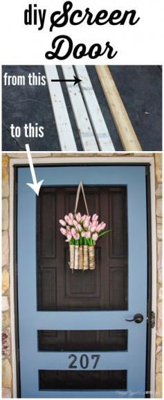 
                    
                        AWESOME! Build your own DIY screen door with this amazing tutorial by Designer Trapped in a Lawyer's Body! It's prettier, sturdier and cheaper than what you can find in stores!
                    
                