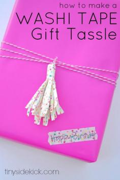 
                    
                        DIY Washi Tape Gift Tassle- Washi tape comes in so many fun prints and can make gift wrap extra special.
                    
                