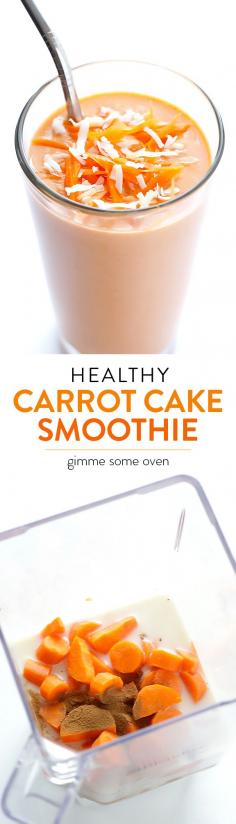 
                    
                        Carrot Cake Smoothie -- made with fresh carrots, and spiced to taste like the cake we all love! | gimmesomeoven.com
                    
                