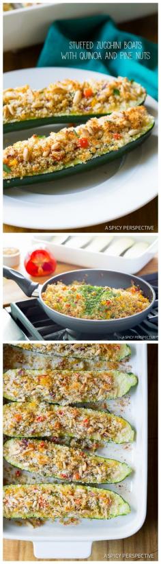 
                    
                        Light and Perky Stuffed Zucchini Boats with Quinoa and Pine Nuts #healthy #vegetarian
                    
                