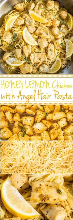 
                    
                        Honey Lemon Chicken with Angel Hair Pasta - Easy, ready in 20 minutes, and you'll love the tangy-sweet flavor!! A healthy weeknight dinner for those busy nights!!
                    
                