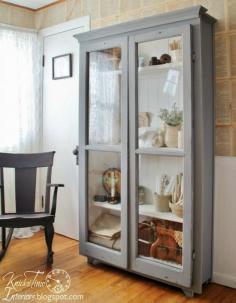 
                    
                        Repurposed windows turned into an "Antique" Cupboard ~~via knickoftime.net/
                    
                