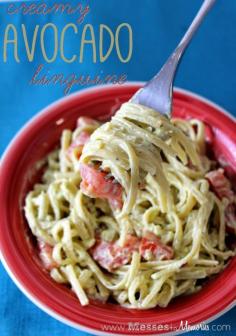 
                    
                        CREAMY AVOCADO PASTA--A delicious, healthy, budget friendly dinner on the table in 15 minutes... from Messes to Memories
                    
                