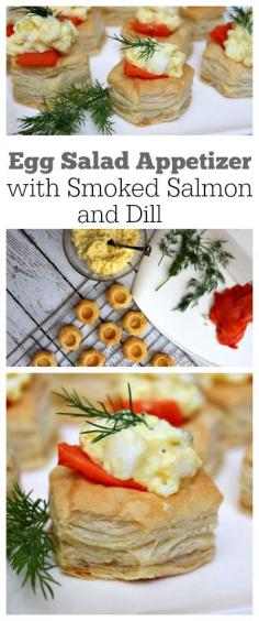 
                    
                        Egg Salad Appetizer recipe with Smoked Salmon and Dill.  Perfect, easy appetizer recipe for Easter.
                    
                